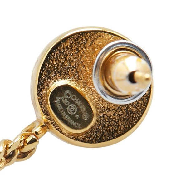 CHANEL Authentic Gold Pearl Logo Earrings
